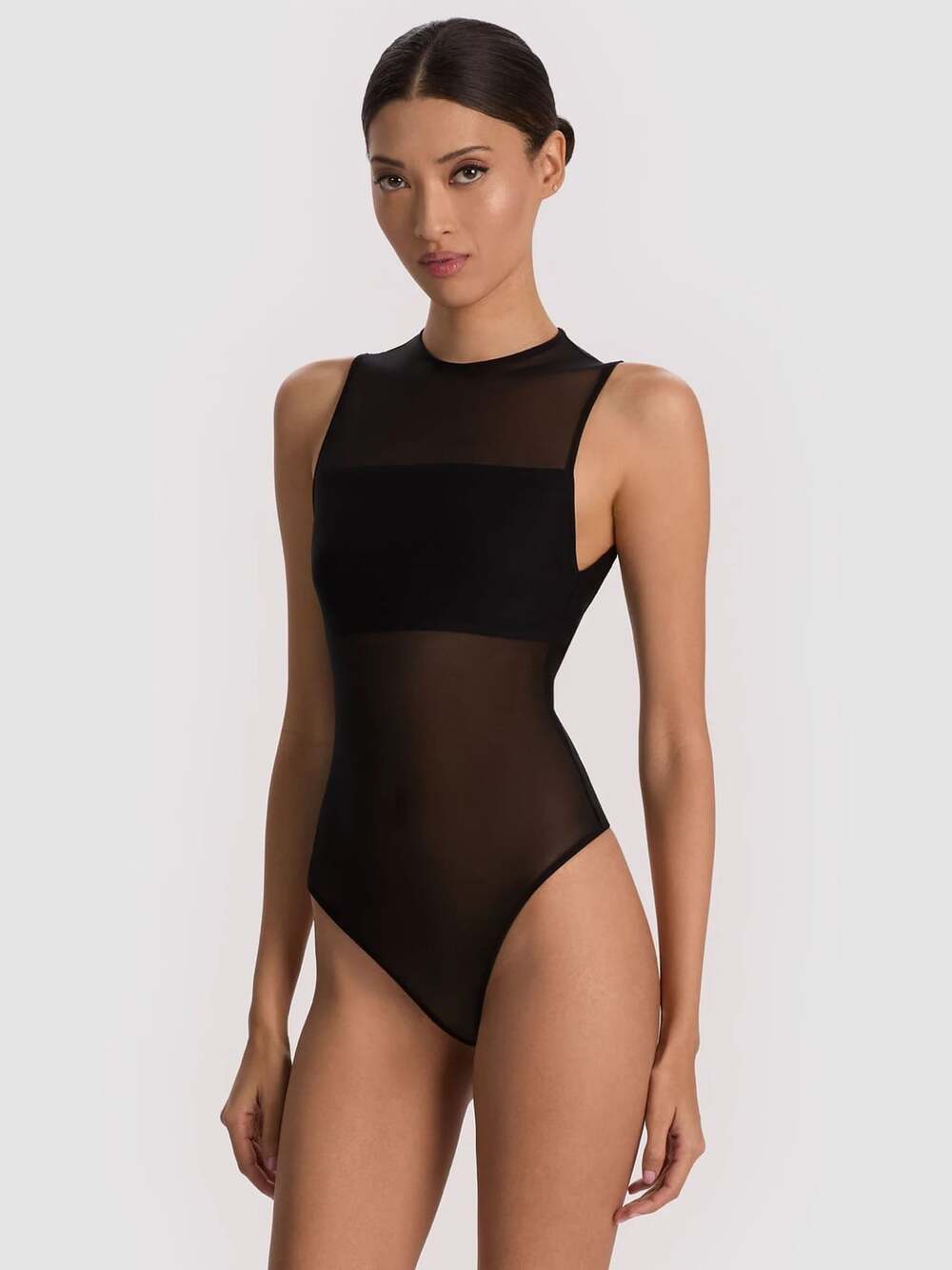 Alice + Olivia Classics Black Mesh Mock Neck Bodysuit